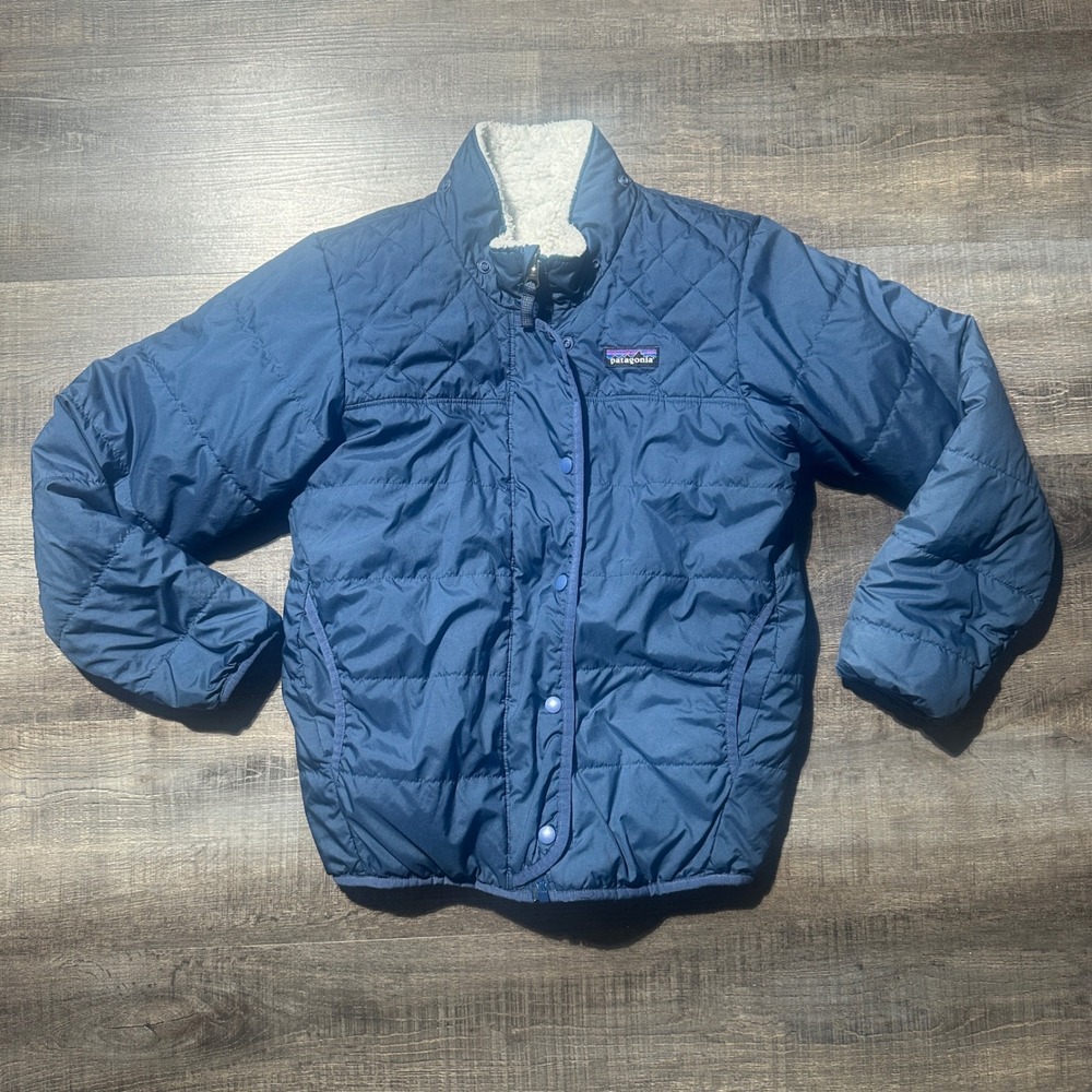 Patagonia Reversible Ready‎ Freddy Jacket Boys L 12 Blue Fleece Puffer 68180